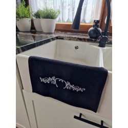 Ręcznik kuchenny frotte, czarny, z białym haftowanym motywem